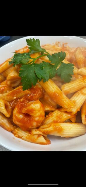 Garlic prawn penne pasta in Napoletana sauce